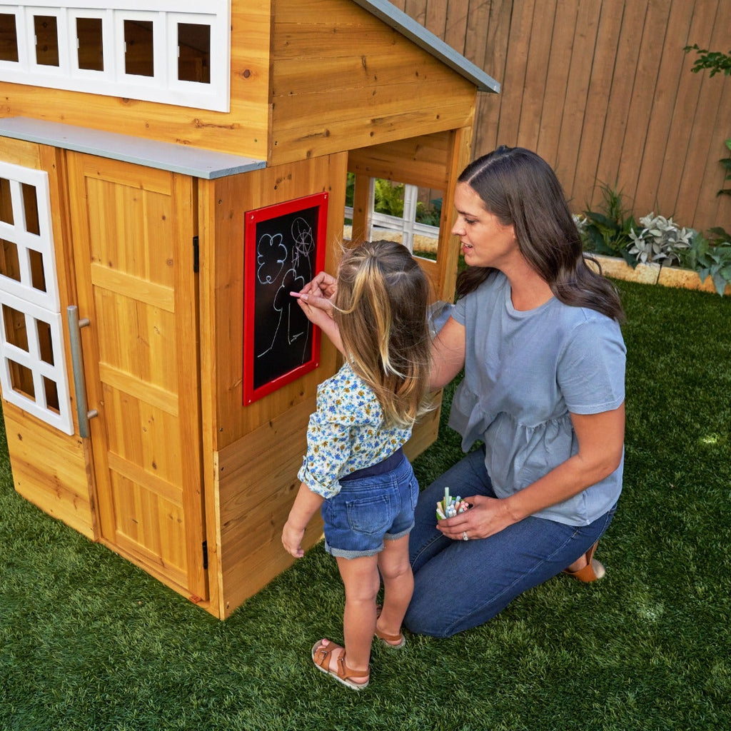 Outdoor Playhouse with Picnic Table and Chalkboard