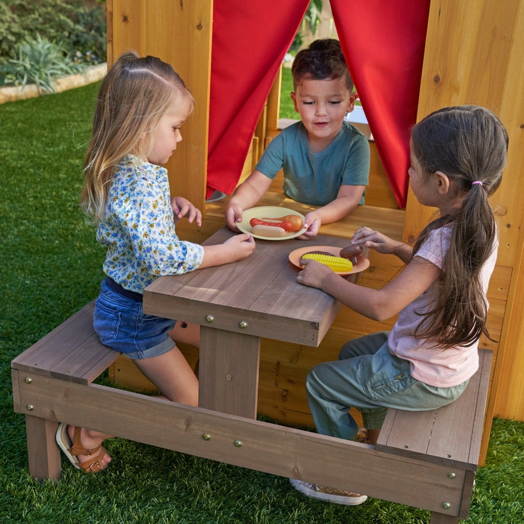 Outdoor Playhouse with Picnic Table and Chalkboard