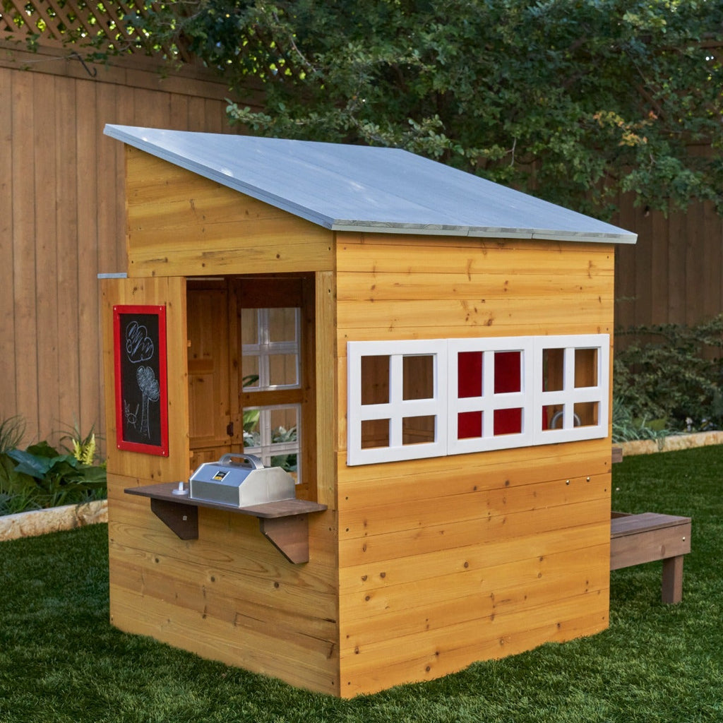 Outdoor Playhouse with Picnic Table and Chalkboard