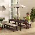 Kids Outdoor Table and Seating Set with Umbrella and Bench - Oatmeal / White