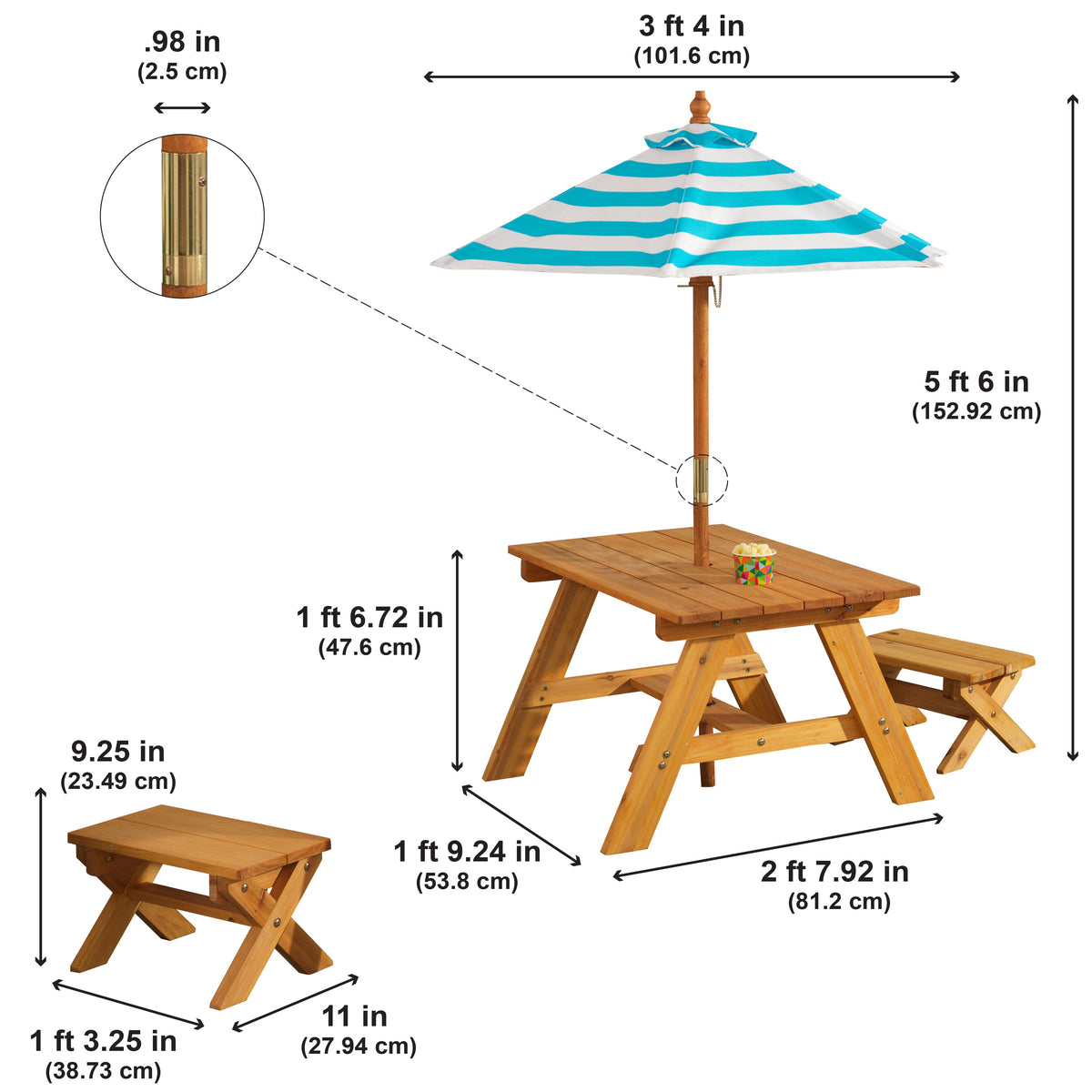 Kids Outdoor Table and Seating Set with Umbrella and Bench