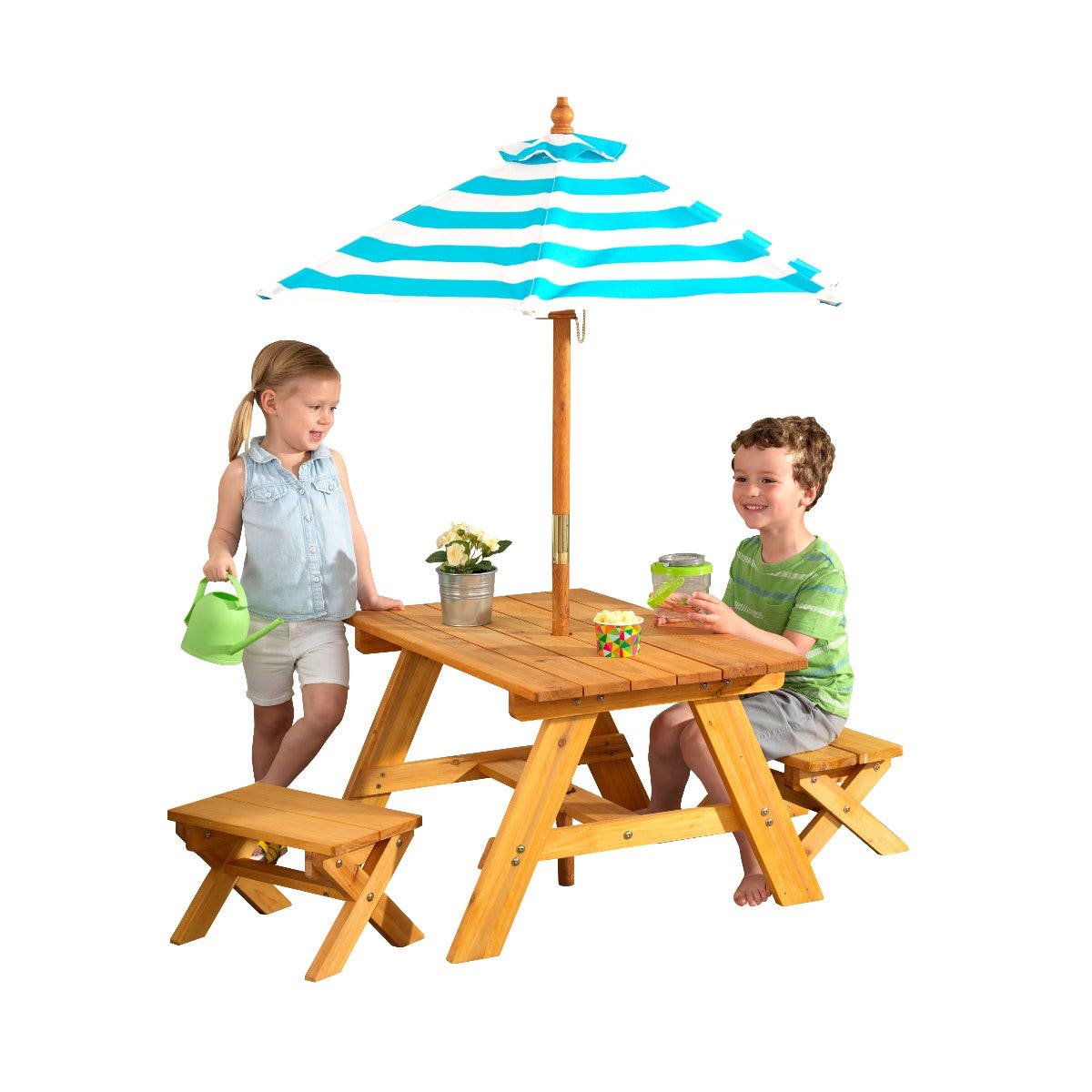 Kids Outdoor Table and Seating Set with Umbrella and Bench