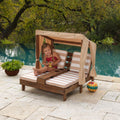 Kids Double Outdoor Chaise Lounge with Cup Holders and Canopy - Espresso / Oatmeal
