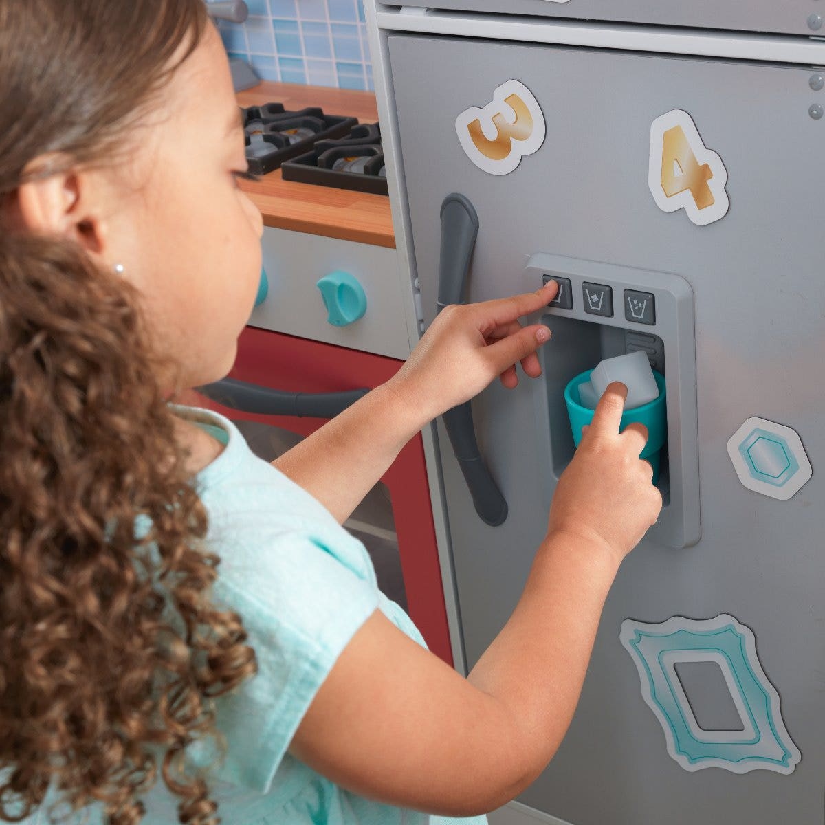 Kids Pretend Play Kitchen with Storage and Toy Ice Maker - Coral