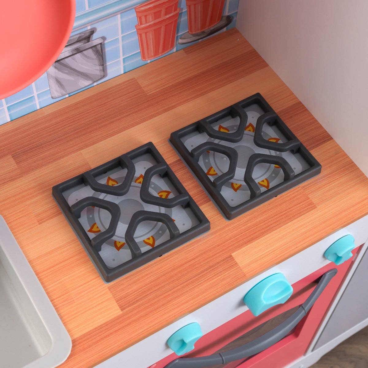 Kids Pretend Play Kitchen with Storage and Toy Ice Maker - Coral