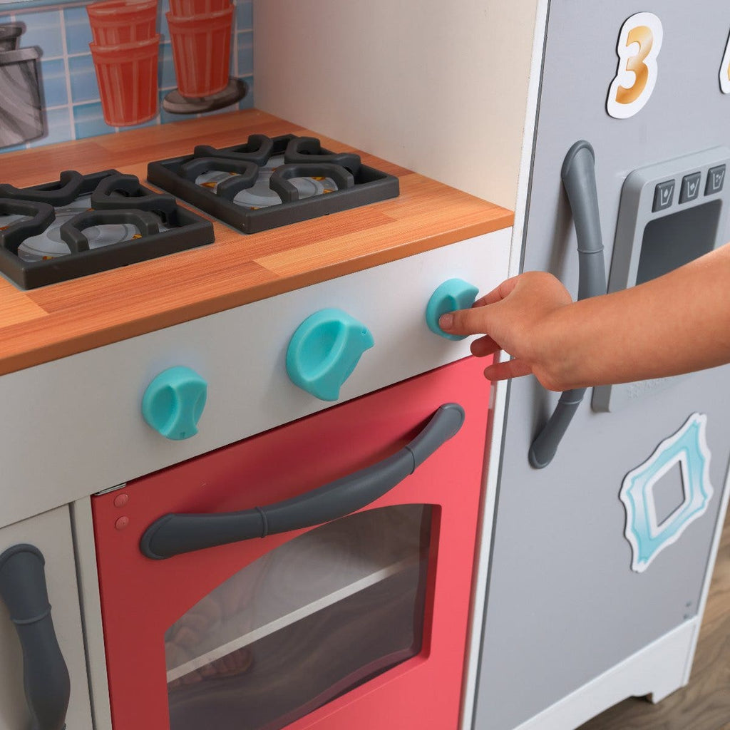 Kids Pretend Play Kitchen with Storage and Toy Ice Maker - Coral