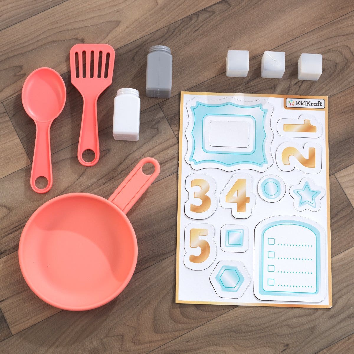 Kids Pretend Play Kitchen with Storage and Toy Ice Maker - Coral