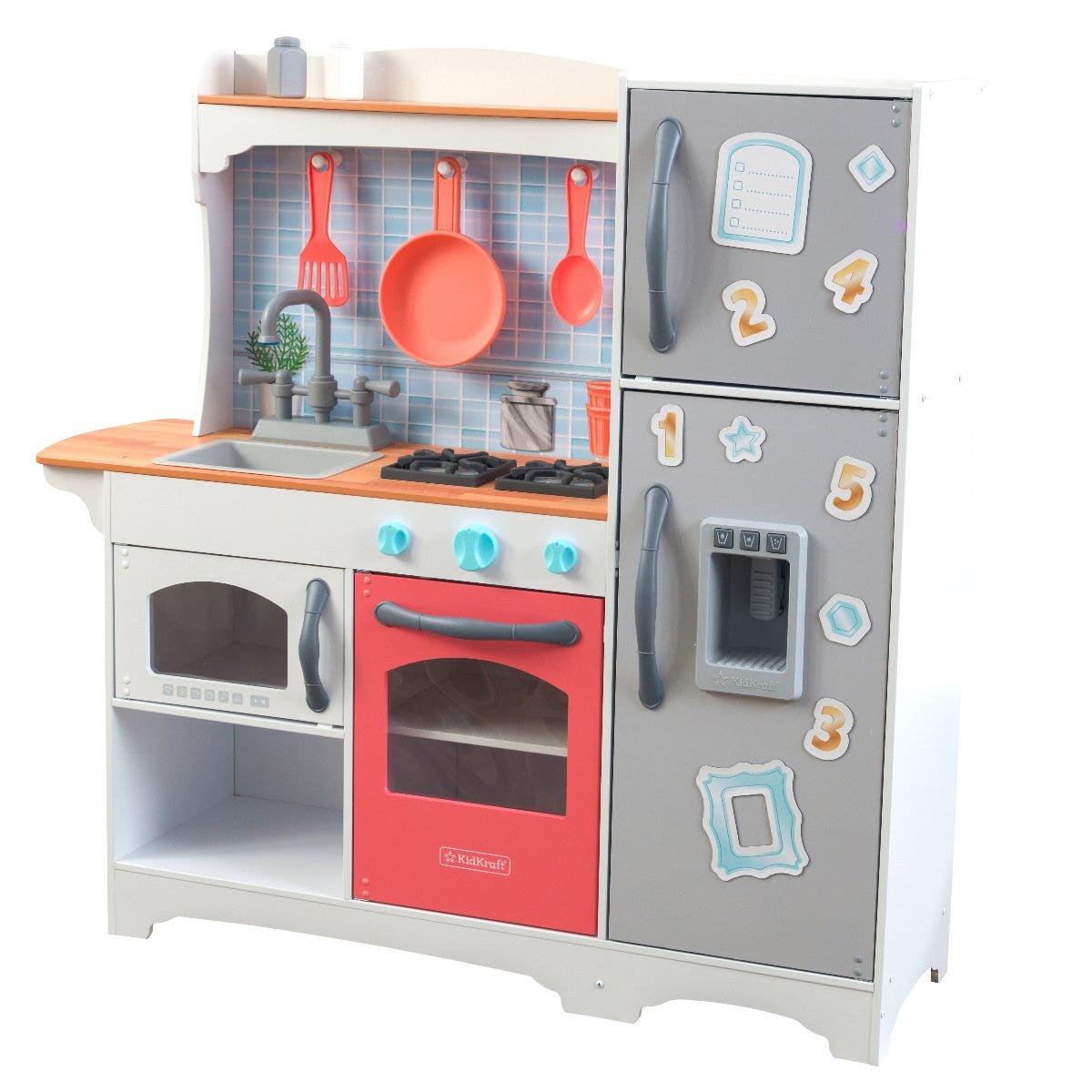Kids Pretend Play Kitchen with Storage and Toy Ice Maker - Coral