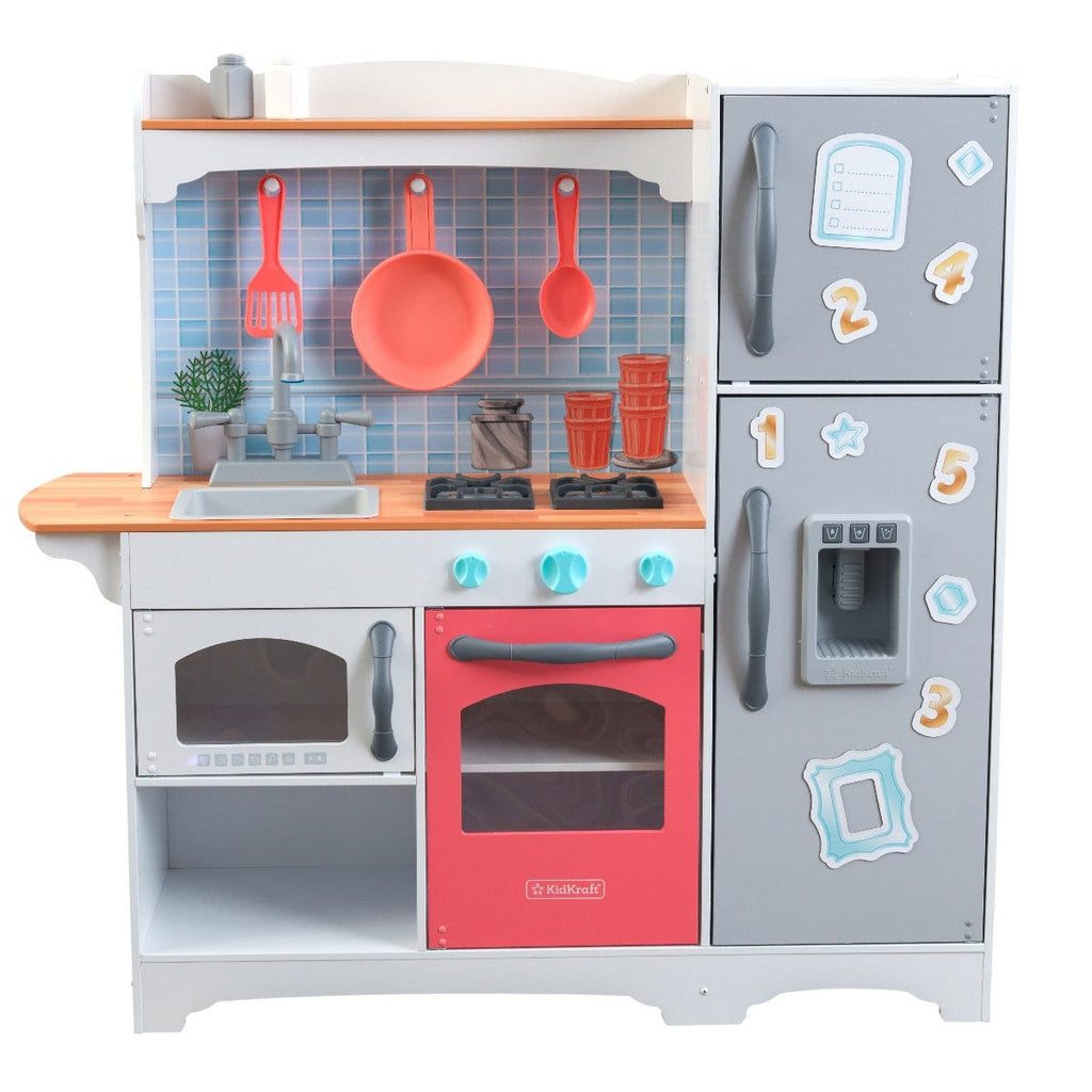 Kids Pretend Play Kitchen with Storage and Toy Ice Maker - Coral