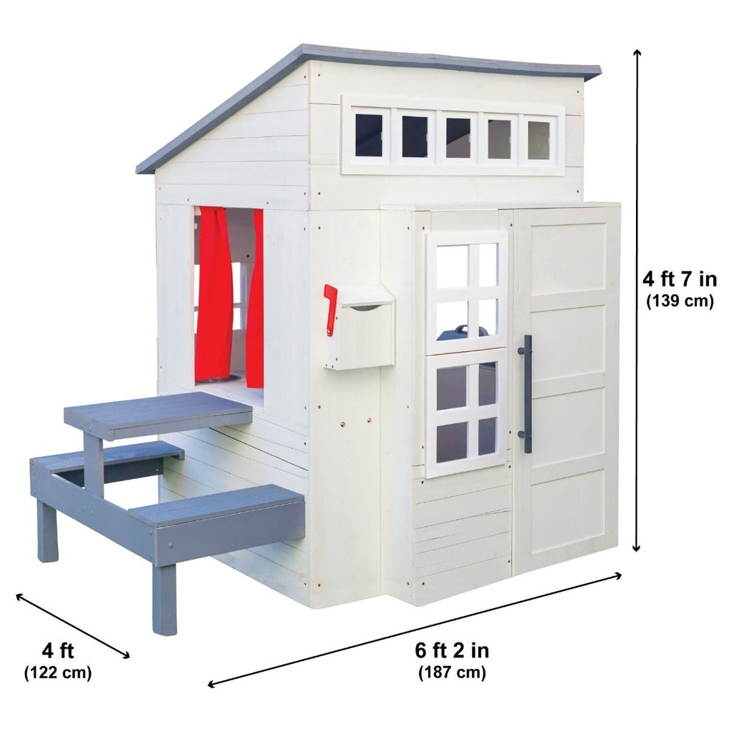 Outdoor Playhouse with Picnic Table and Chalkboard - White