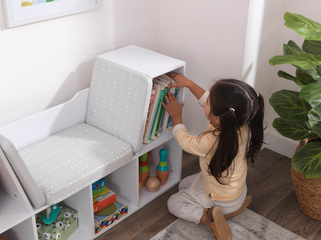 Kids Bookcase and Storage Shelf with Reading Nook - White