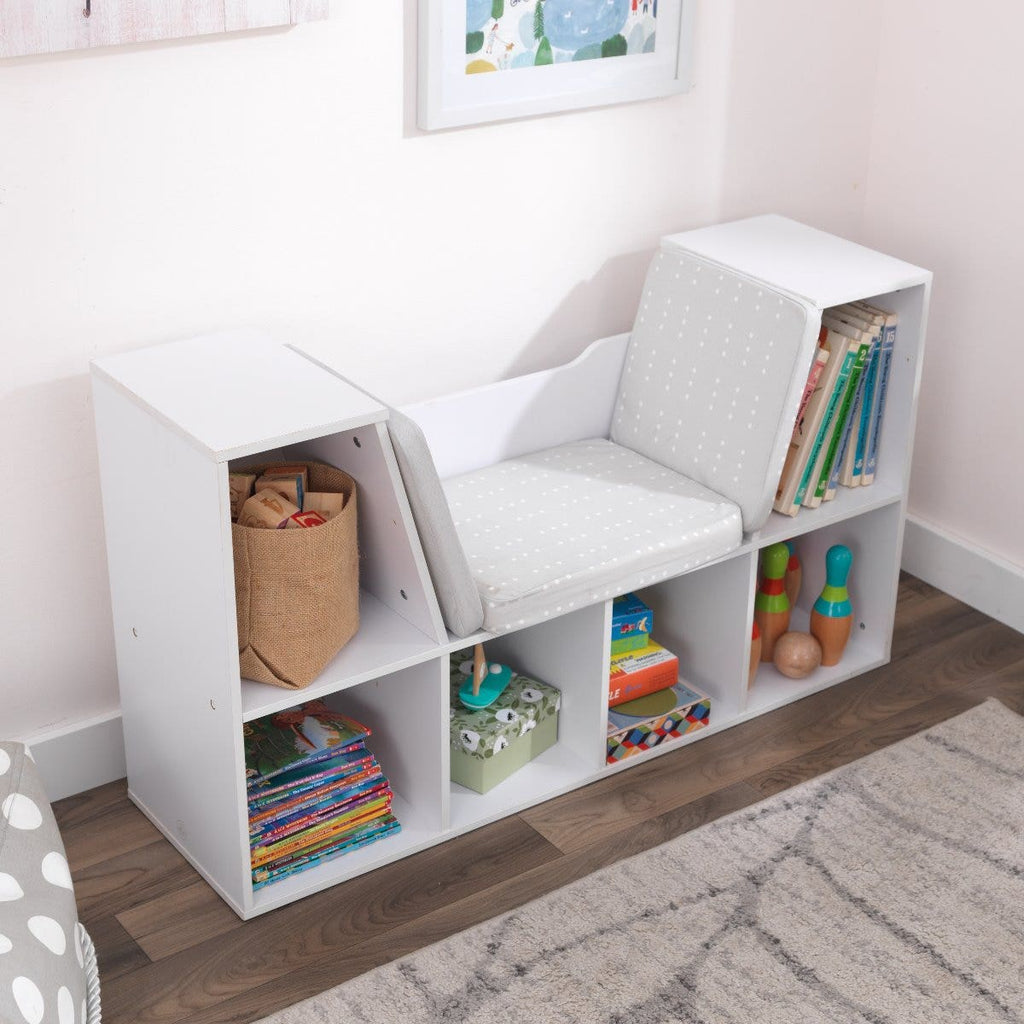 Kids Bookcase and Storage Shelf with Reading Nook - White