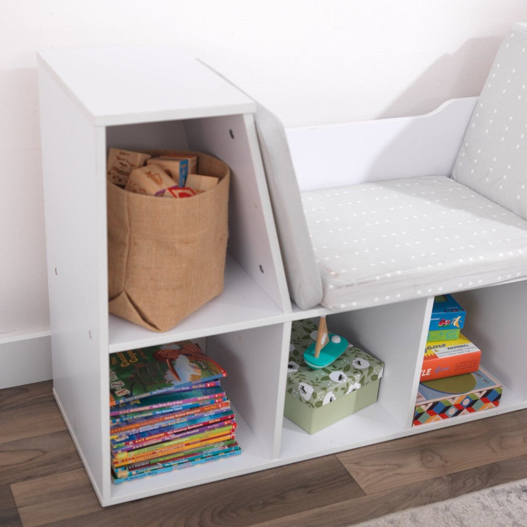 Kids Bookcase and Storage Shelf with Reading Nook - White