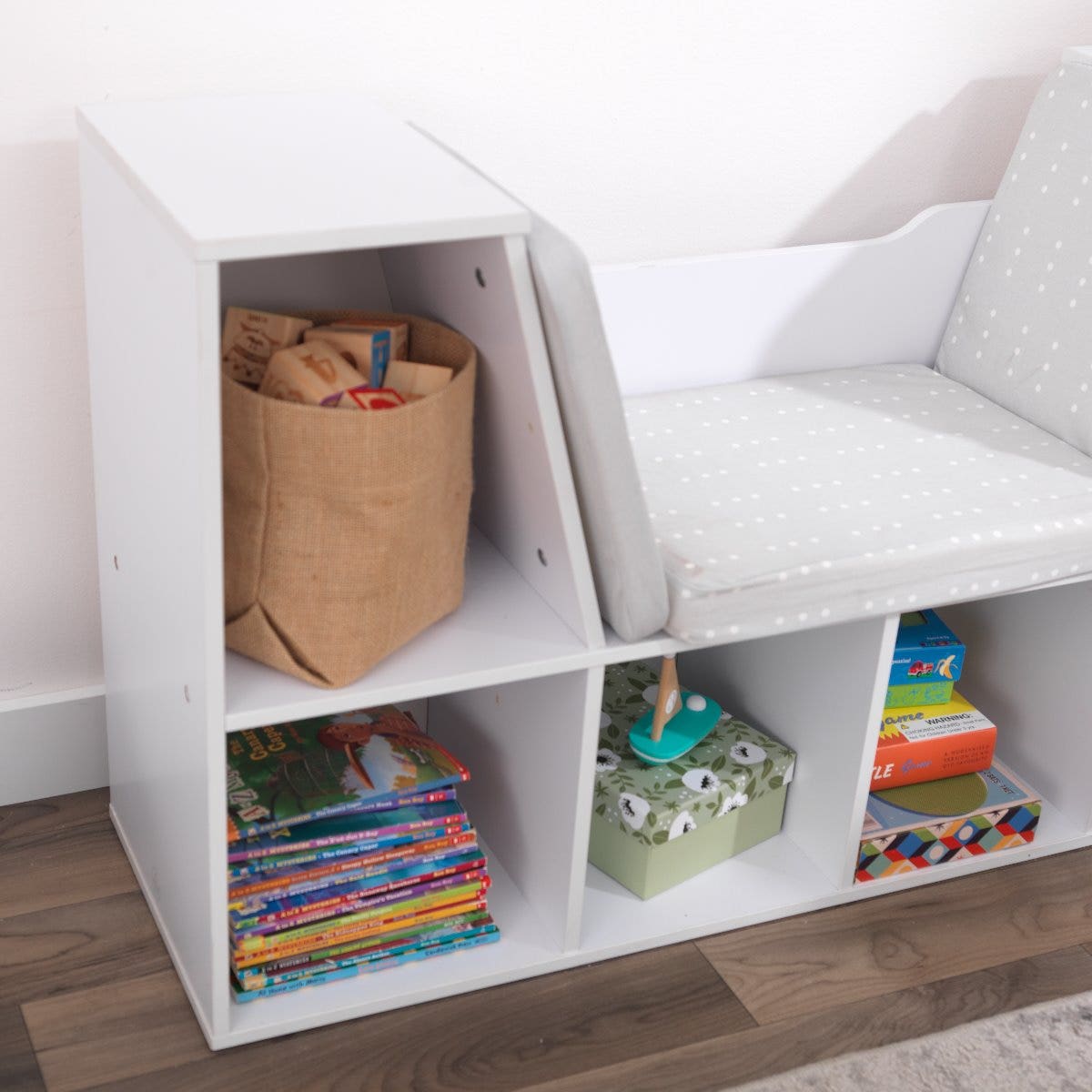 Kids Bookcase and Storage Shelf with Reading Nook - White