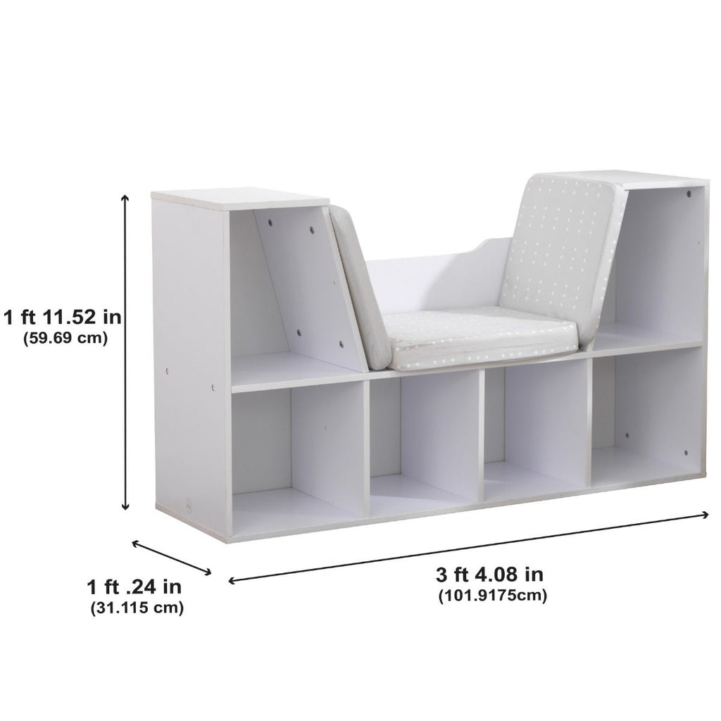 Kids Bookcase and Storage Shelf with Reading Nook - White
