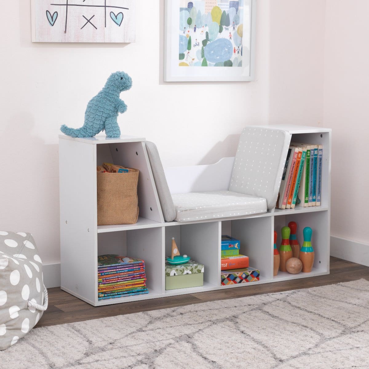 Kids Bookcase and Storage Shelf with Reading Nook - White