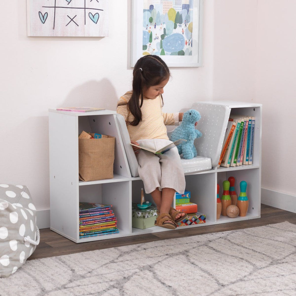 Kids Bookcase and Storage Shelf with Reading Nook - White