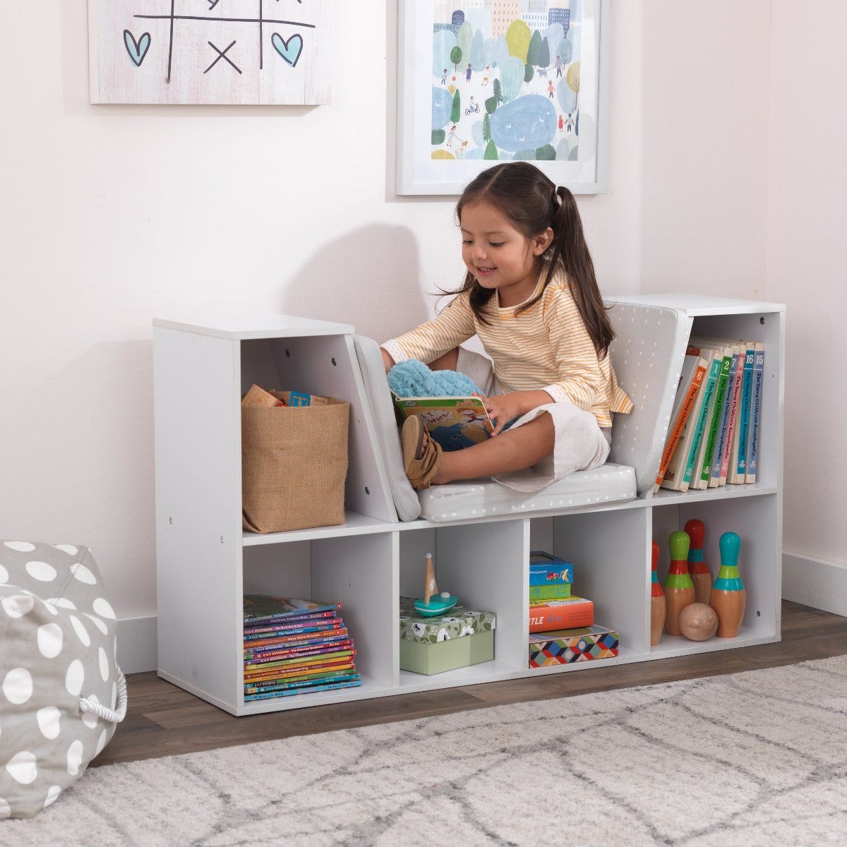 Kids Bookcase and Storage Shelf with Reading Nook - White