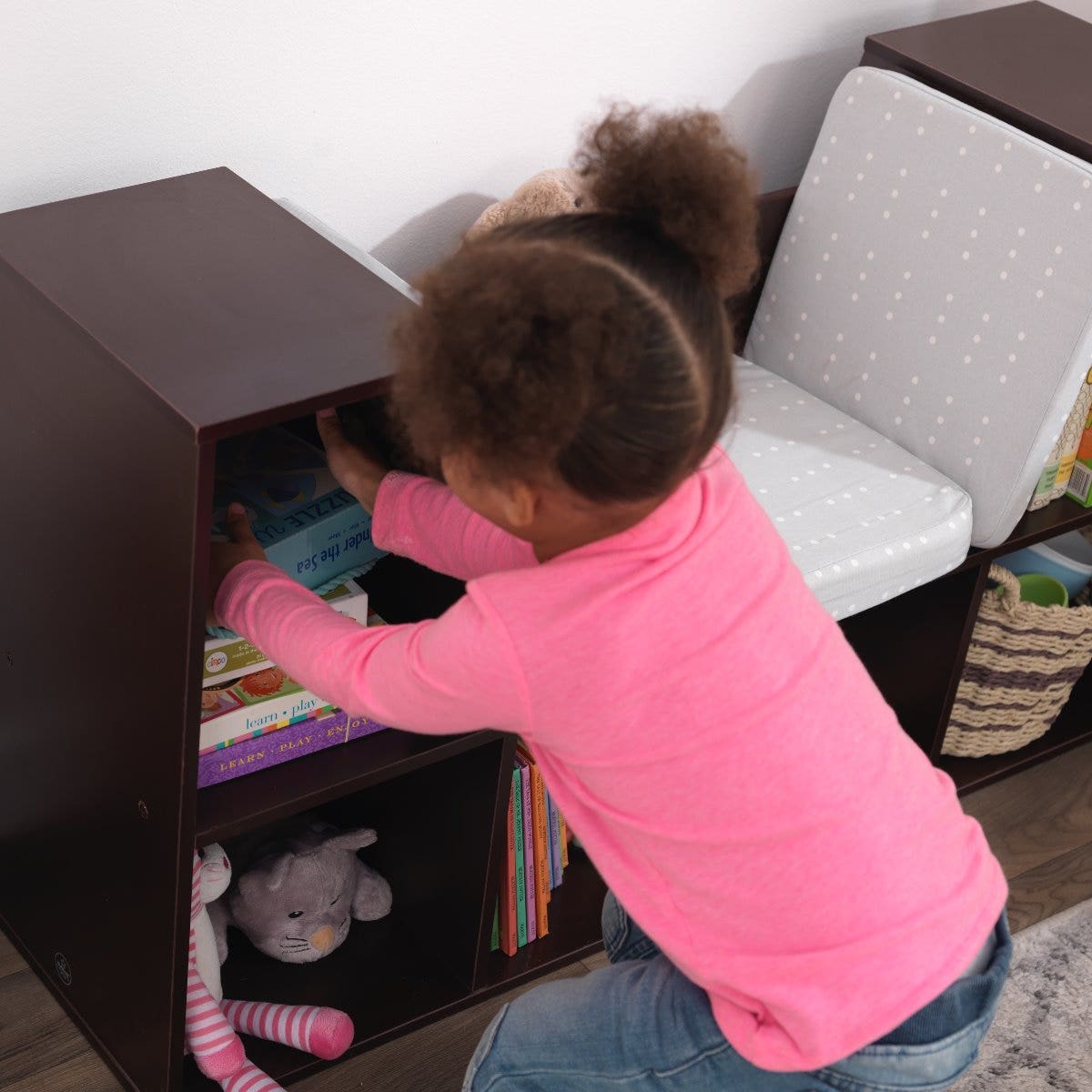 Kids Bookcase and Storage Shelf with Reading Nook - Espresso
