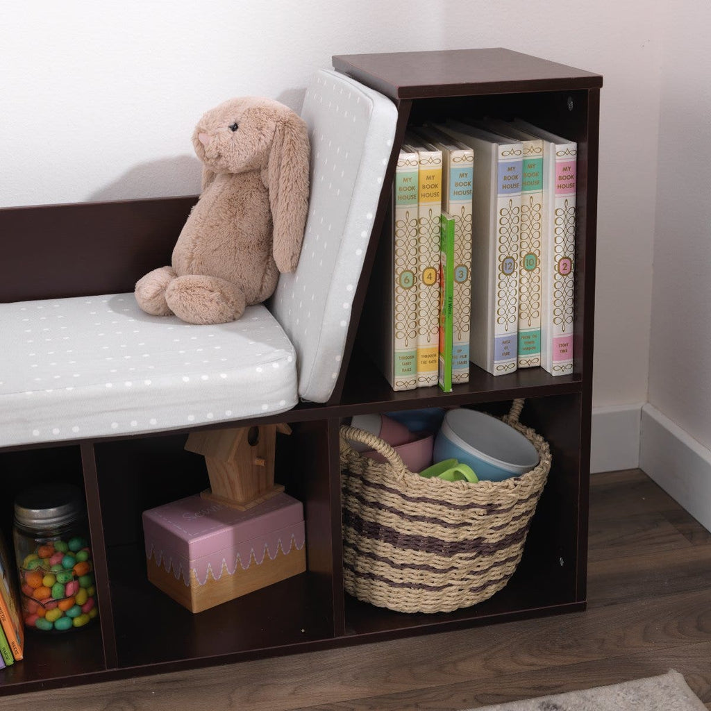 Kids Bookcase and Storage Shelf with Reading Nook - Espresso