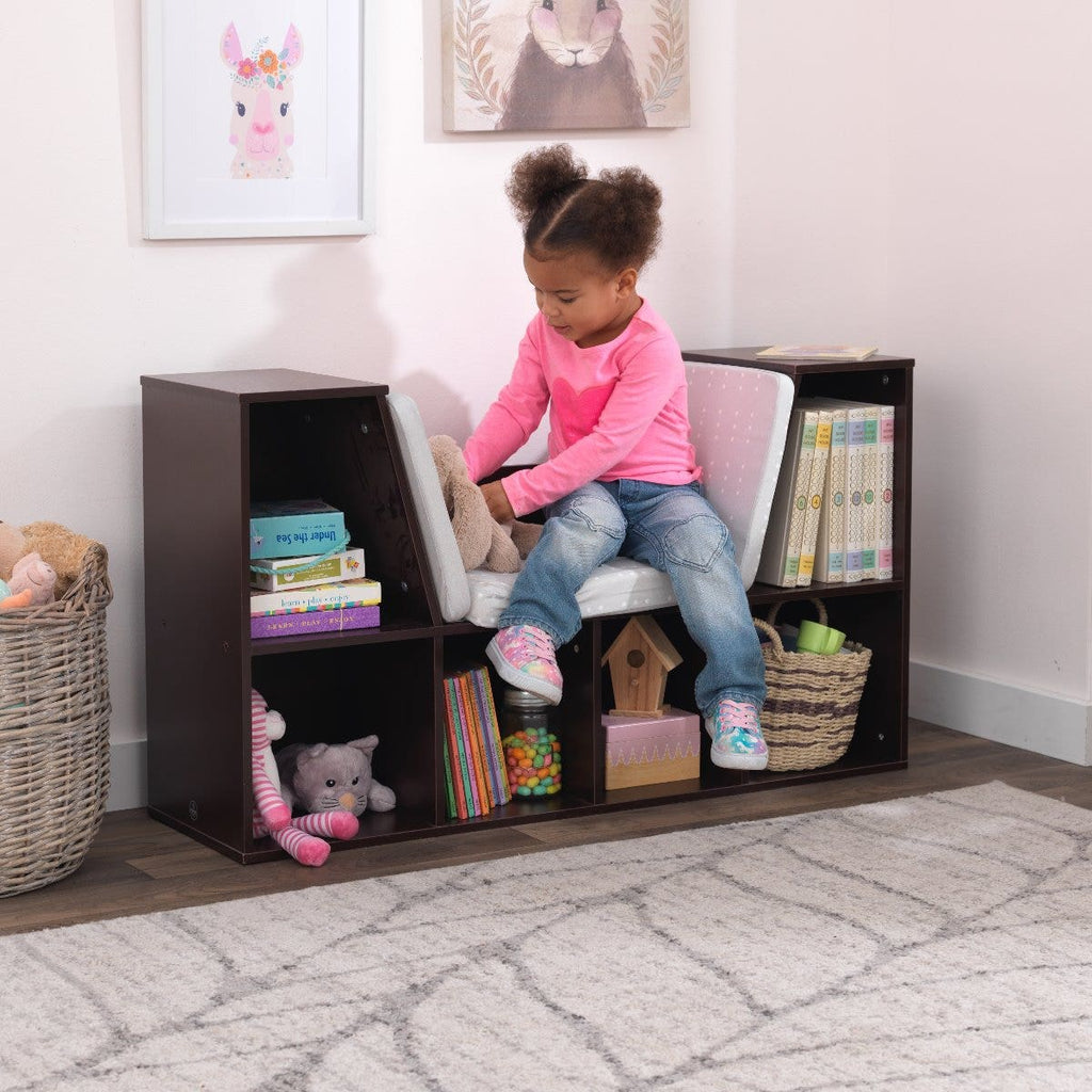 Kids Bookcase and Storage Shelf with Reading Nook - Espresso