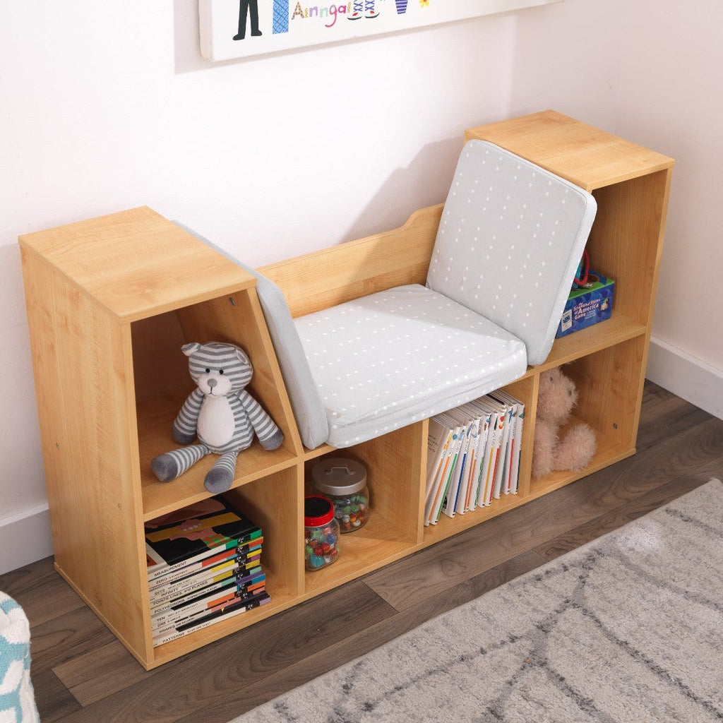 Kids Bookcase and Storage Shelf with Reading Nook - Natural