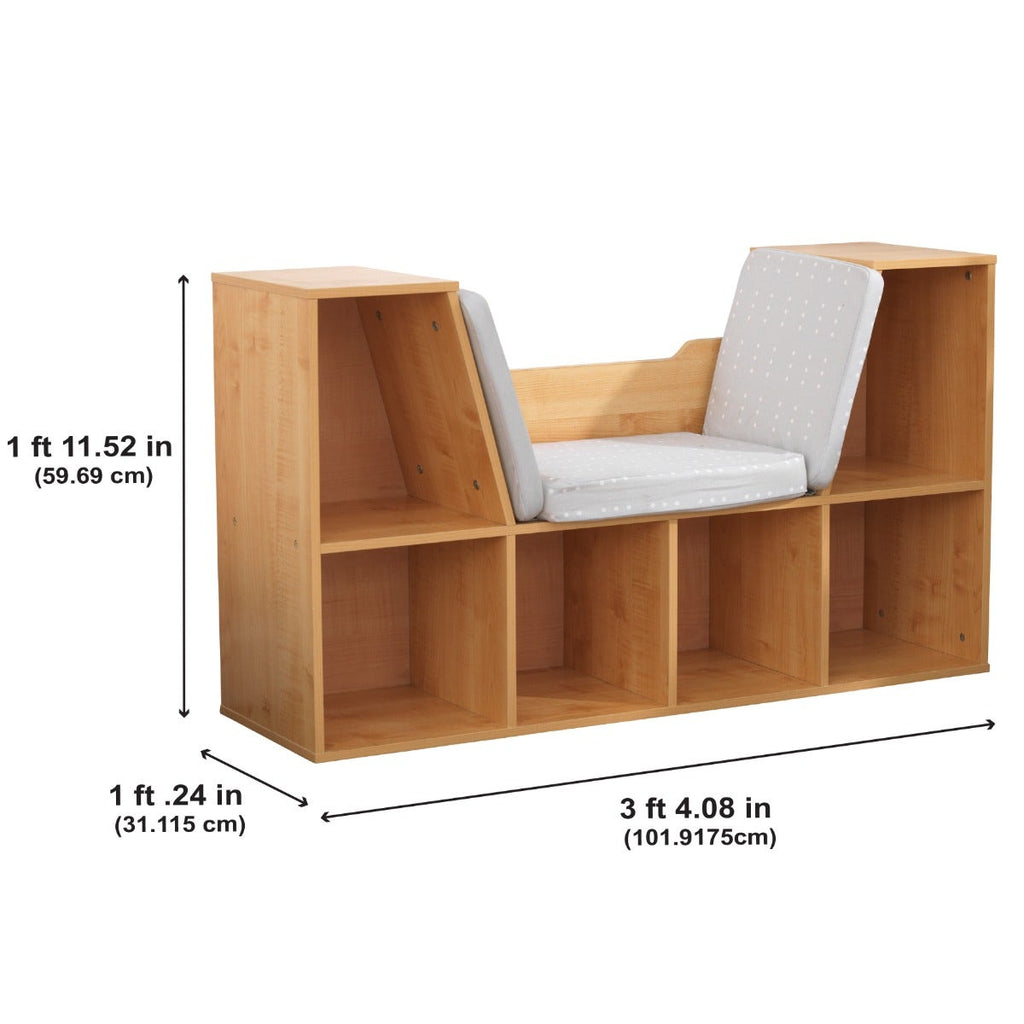 Kids Bookcase and Storage Shelf with Reading Nook - Natural