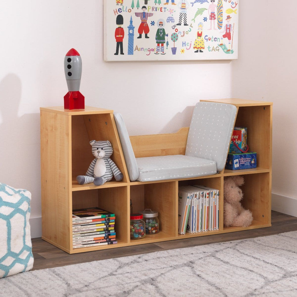 Kids Bookcase and Storage Shelf with Reading Nook - Natural