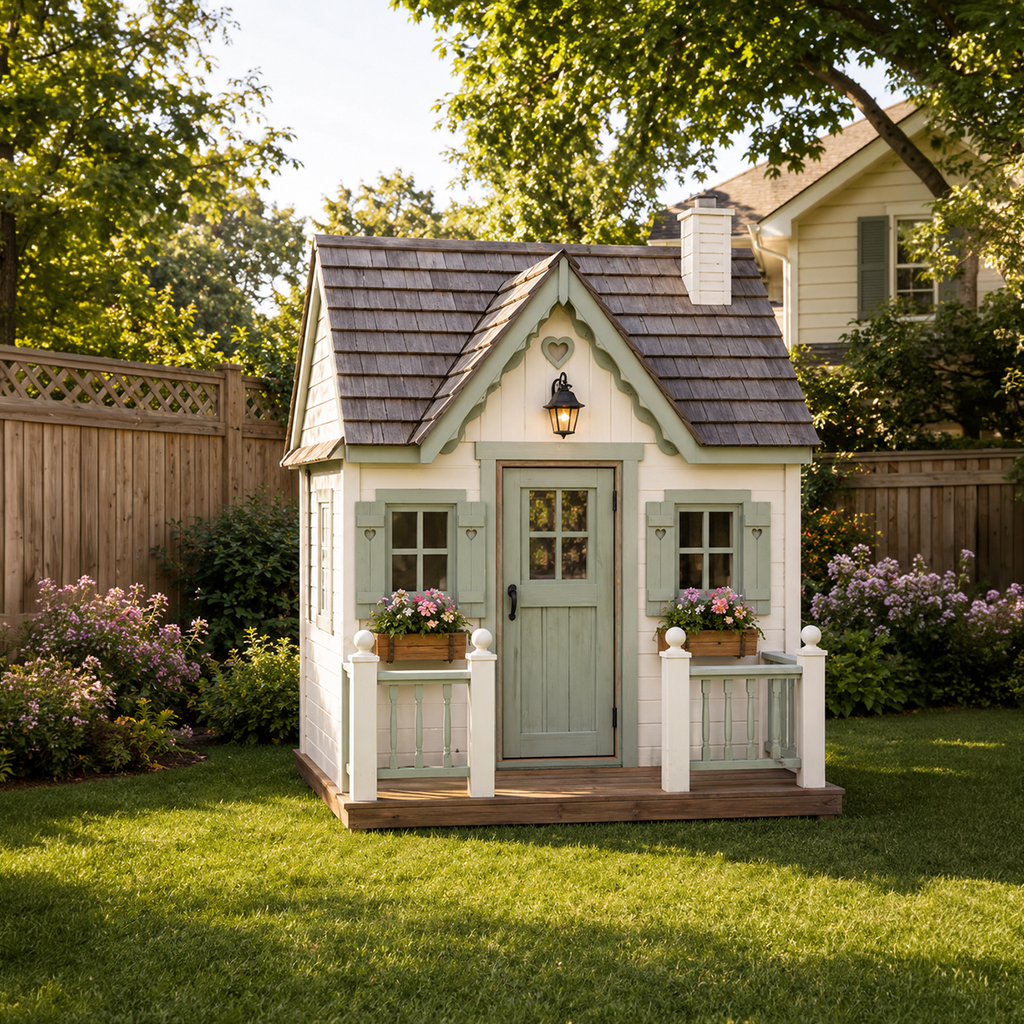 Sage Cottage Garden Playhouse with Heart Details