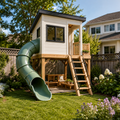 Modern Treehouse Playset with Tube Slide
