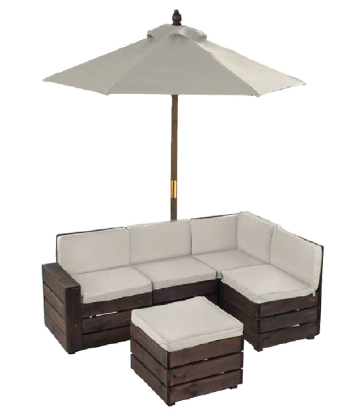 Kids Outdoor Sectional Seating Set with Umbrella - Brown / Beige