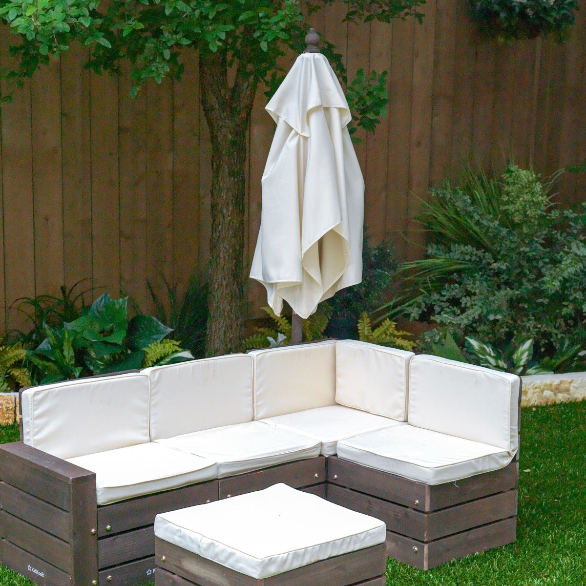Kids Outdoor Sectional Seating Set with Umbrella - Brown / Beige