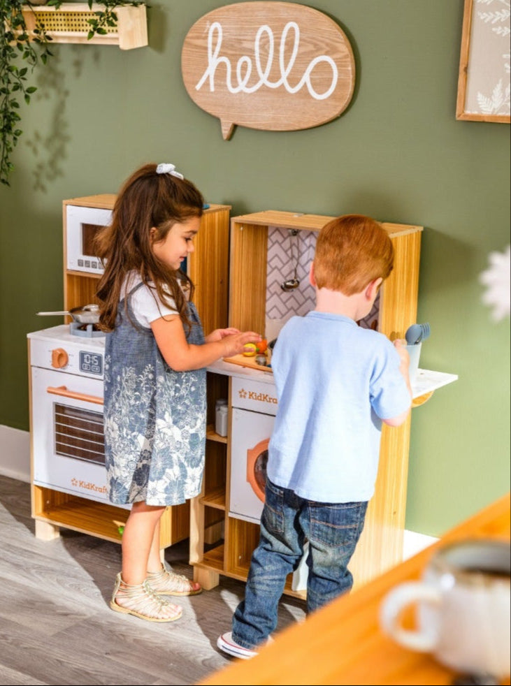 Kids Pretend Play Kitchen with Lights and Sounds and Chalkboard