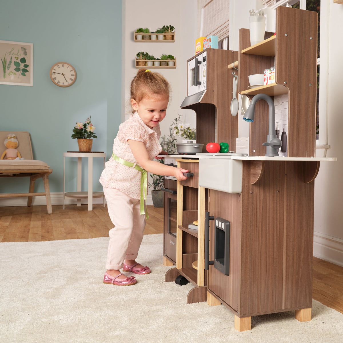 Kids Pretend Play Kitchen with Lights and Sounds and Storage