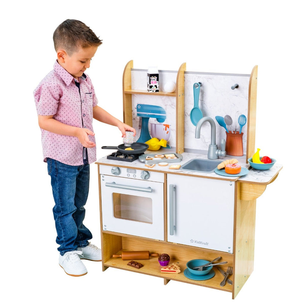 Kids Pretend Play Kitchen with Storage and Play Food