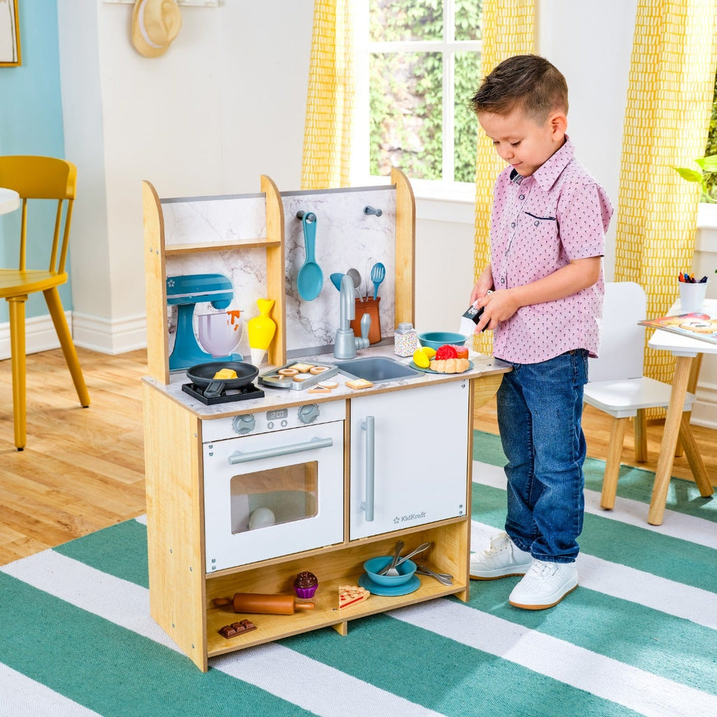 Kids Pretend Play Kitchen with Storage and Play Food