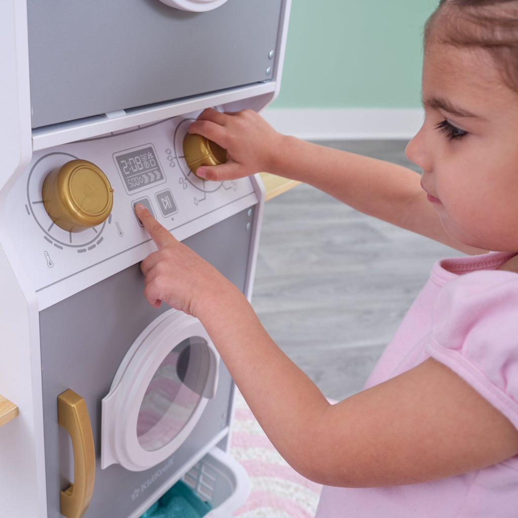 Kids Pretend Laundry Play Set with Chalkboard and Storage - White