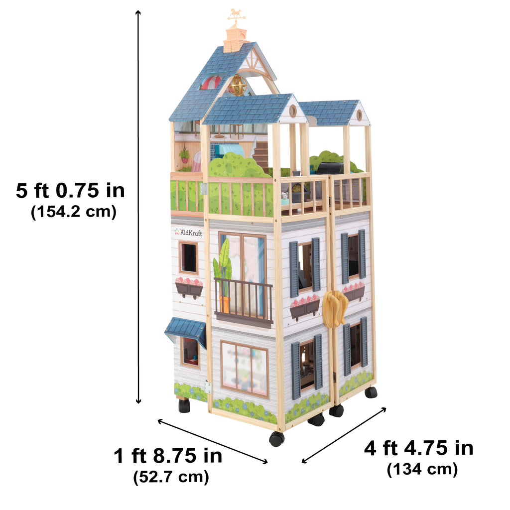 Wooden Dollhouse with Elevator and Lights and Sounds