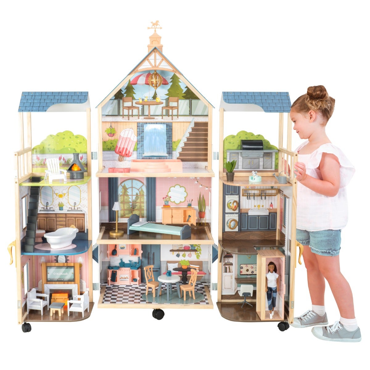 Wooden Dollhouse with Elevator and Lights and Sounds