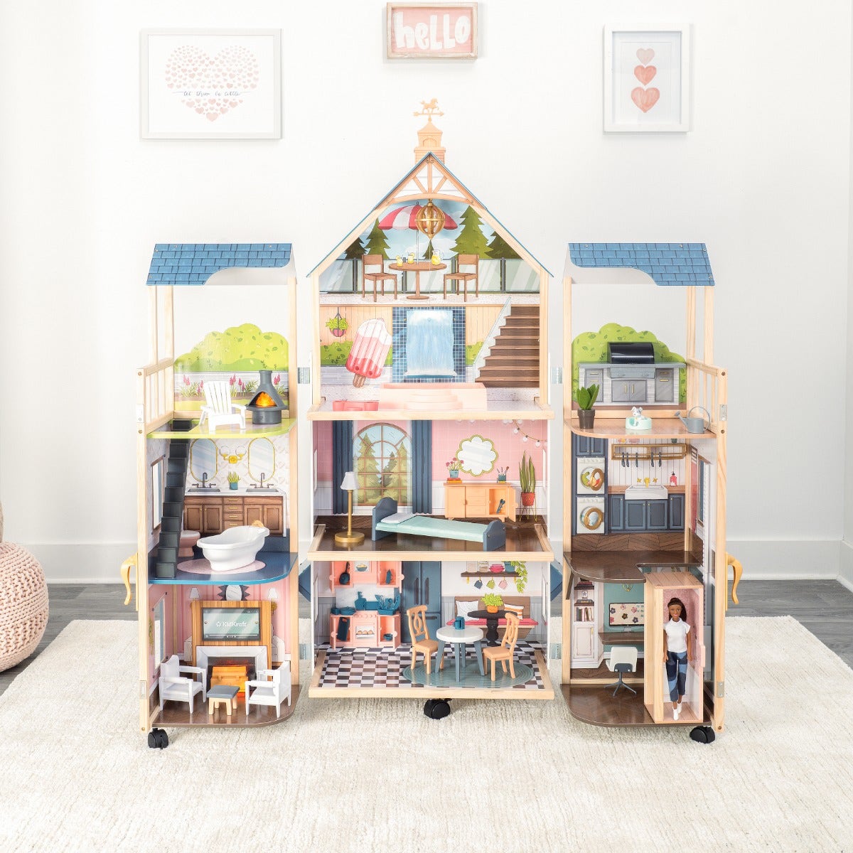 Wooden Dollhouse with Elevator and Lights and Sounds