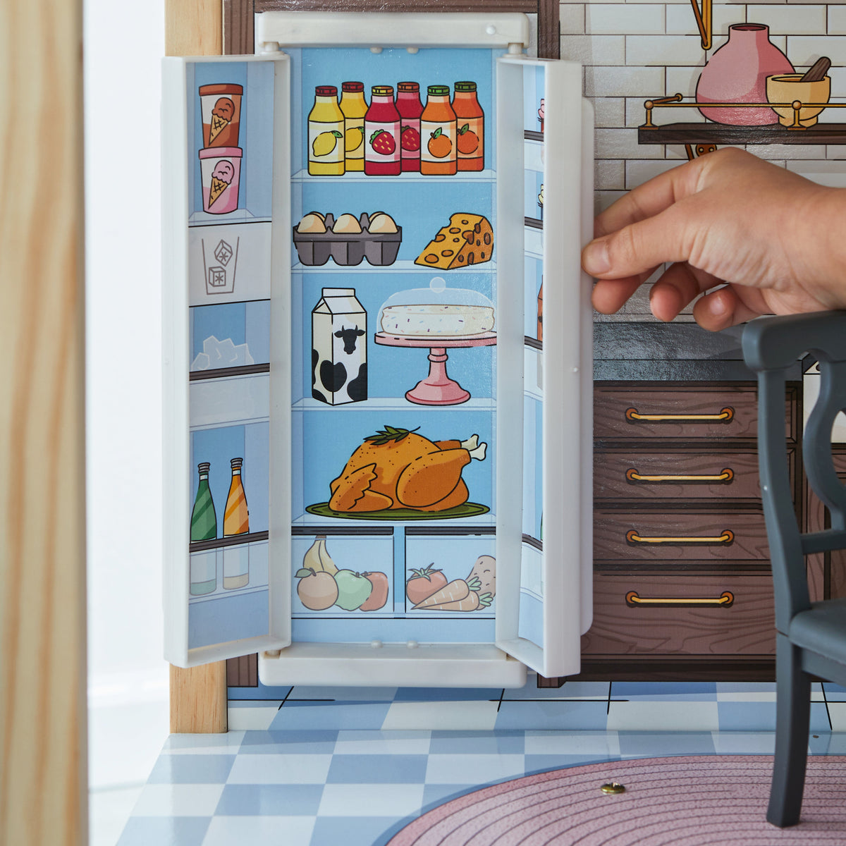 Wooden Dollhouse with Elevator and Greenhouse