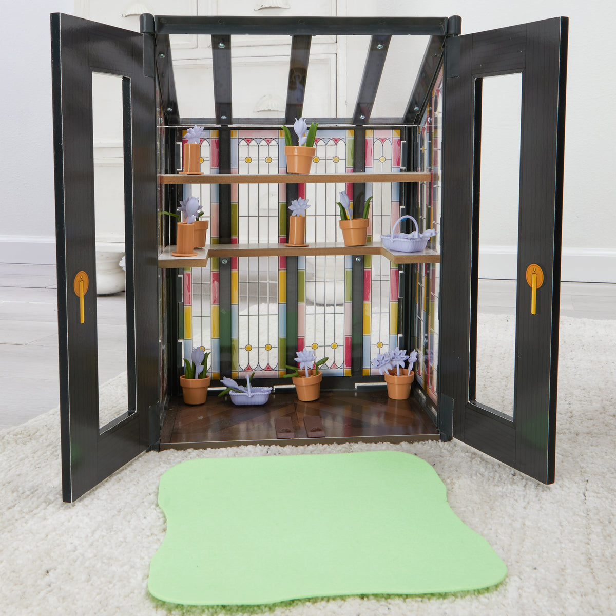 Wooden Dollhouse with Elevator and Greenhouse
