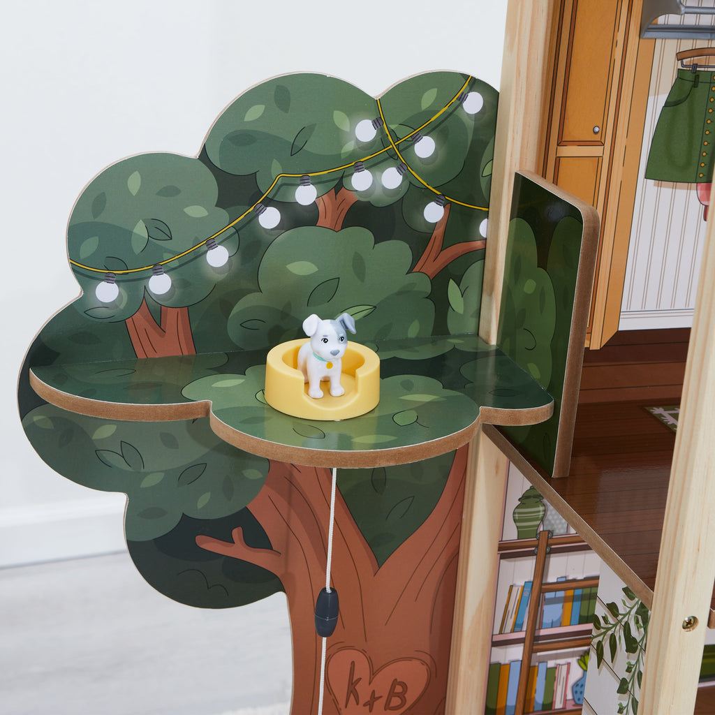Wooden Dollhouse with Elevator and Toy Car