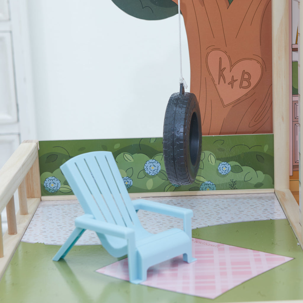 Wooden Dollhouse with Elevator and Toy Car