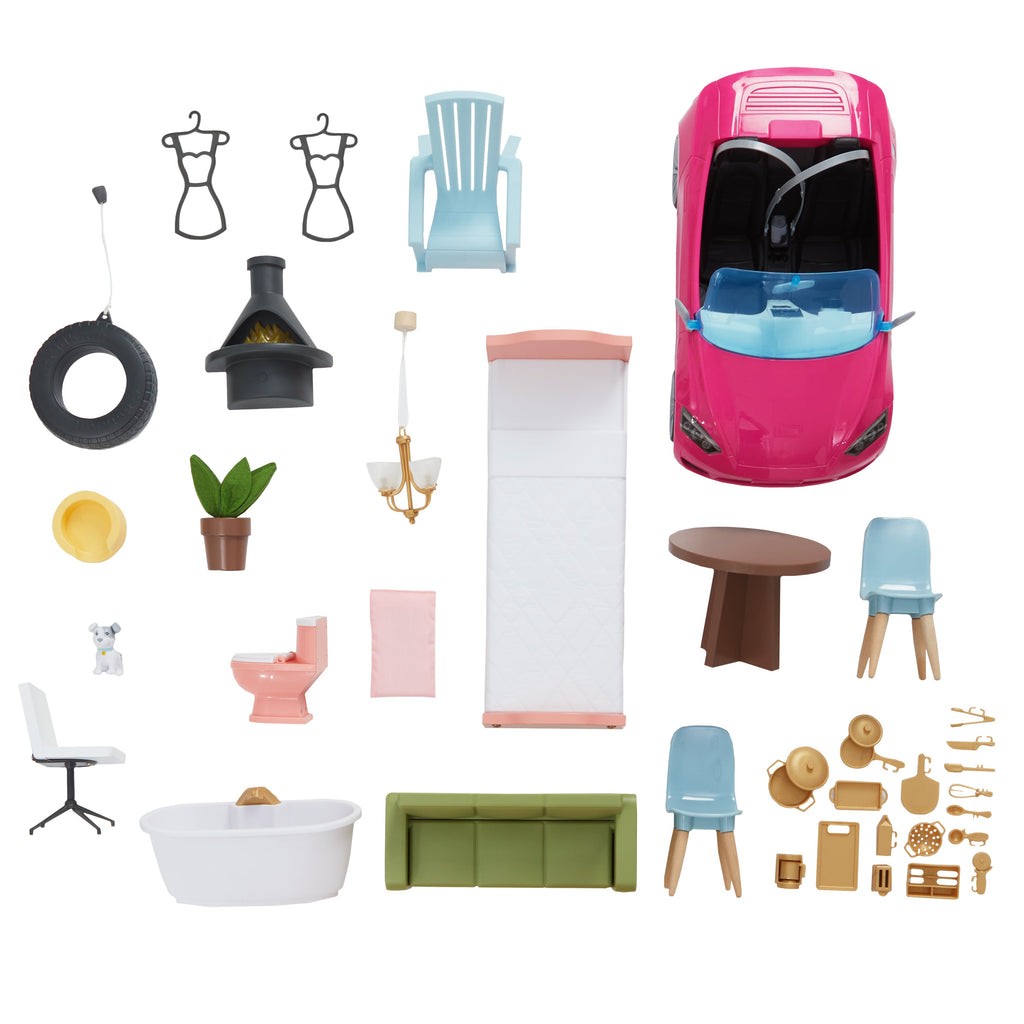 Wooden Dollhouse with Elevator and Toy Car