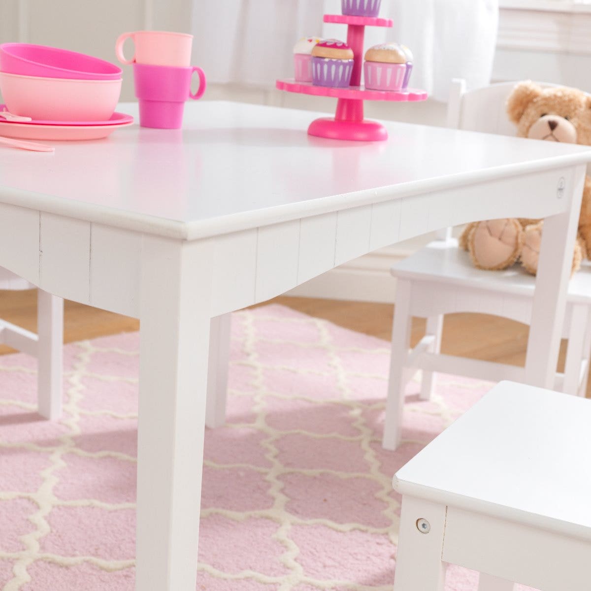 Kids Table and Chair Set with Bench and Two Chairs - White