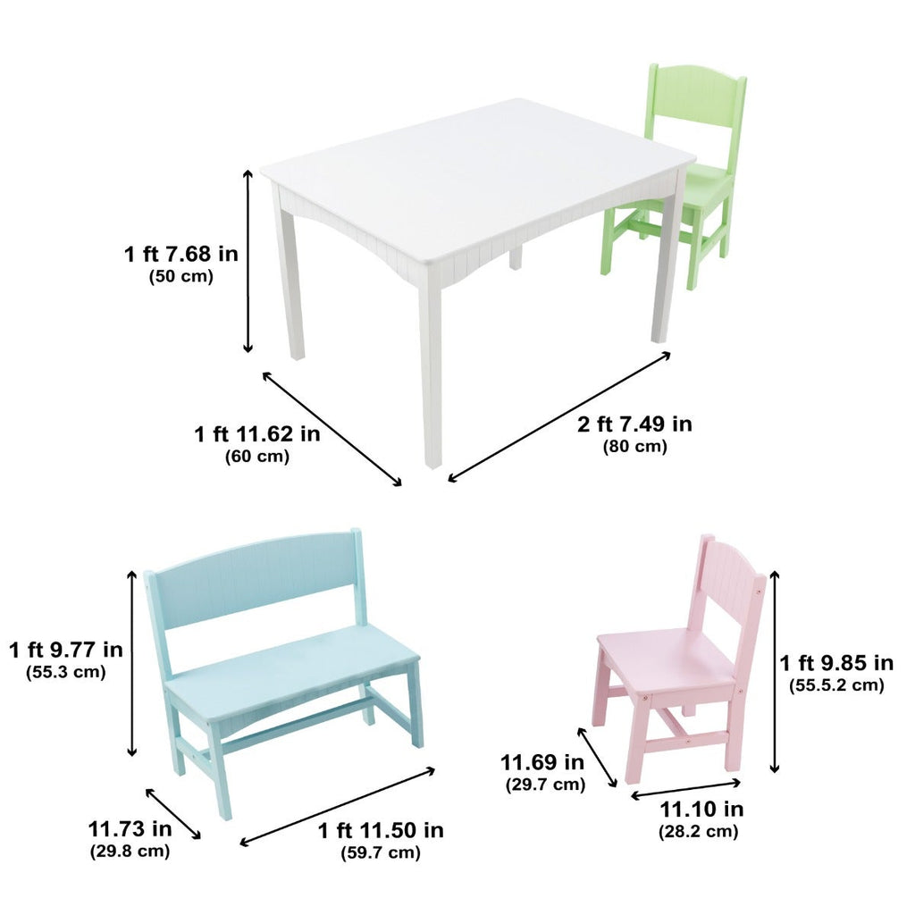 Kids Table and Chair Set with Bench and Two Chairs - Pastel