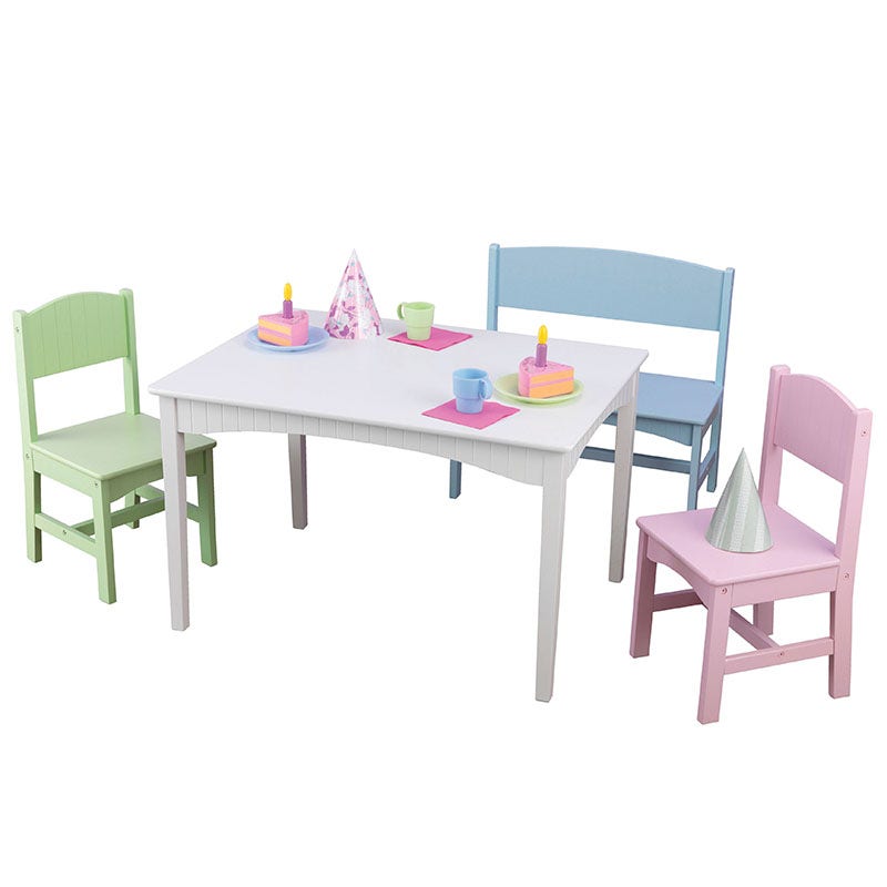 Kids Table and Chair Set with Bench and Two Chairs - Pastel