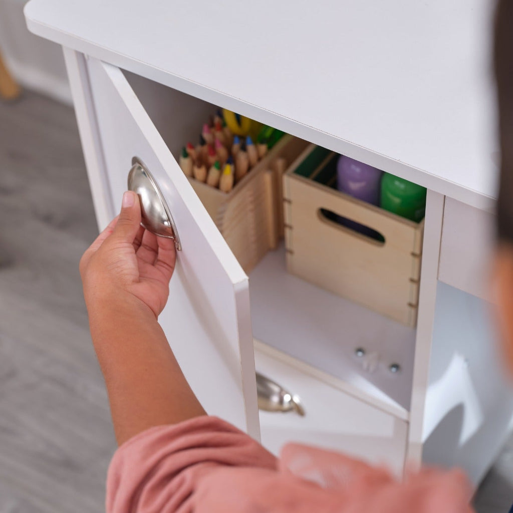 Kids Study Desk and Chair Set with Storage - White
