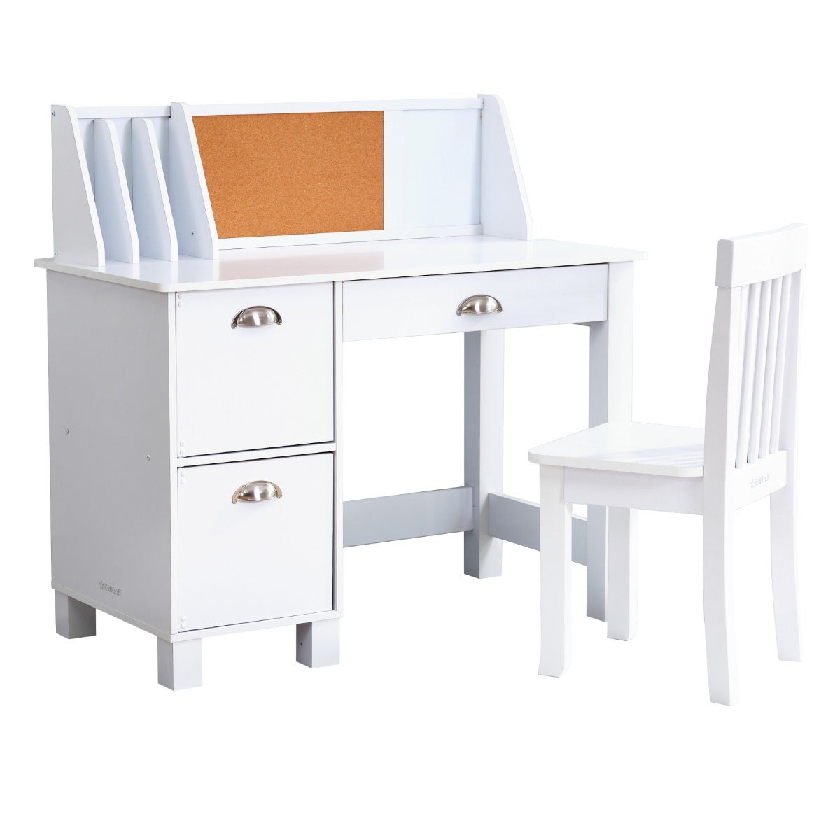 Kids Study Desk and Chair Set with Storage - White